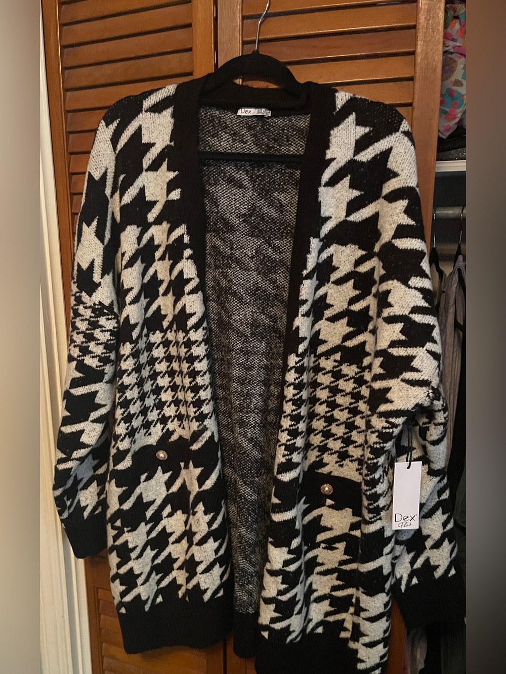 Dex Black & White Houndstooth Open Front Cardigan